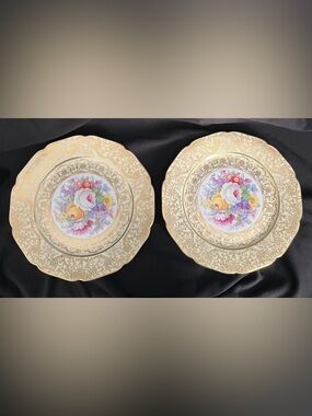 Two Vintage Bohemia Floral Dinner Plates